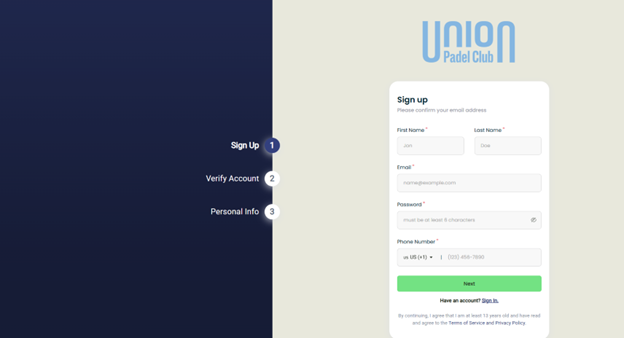 PlayByPoint sign up flow